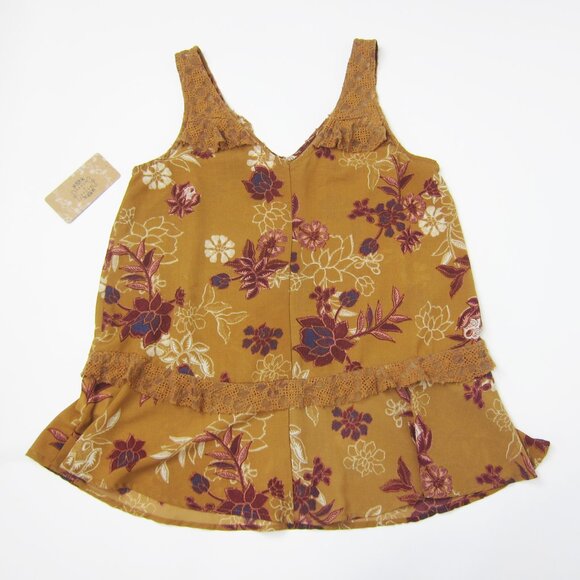 Mason & Belle Boho Tunic Top Medium Sleeveless Lace Ruffle Tan Floral NEW - Picture 10 of 13